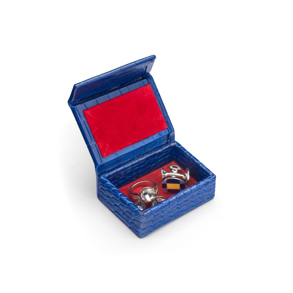 Mini leather accessory box, cobalt croc, inside