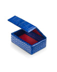 Mini leather accessory box, cobalt croc, open