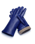Cashmere lined leather gloves ladies, cobalt