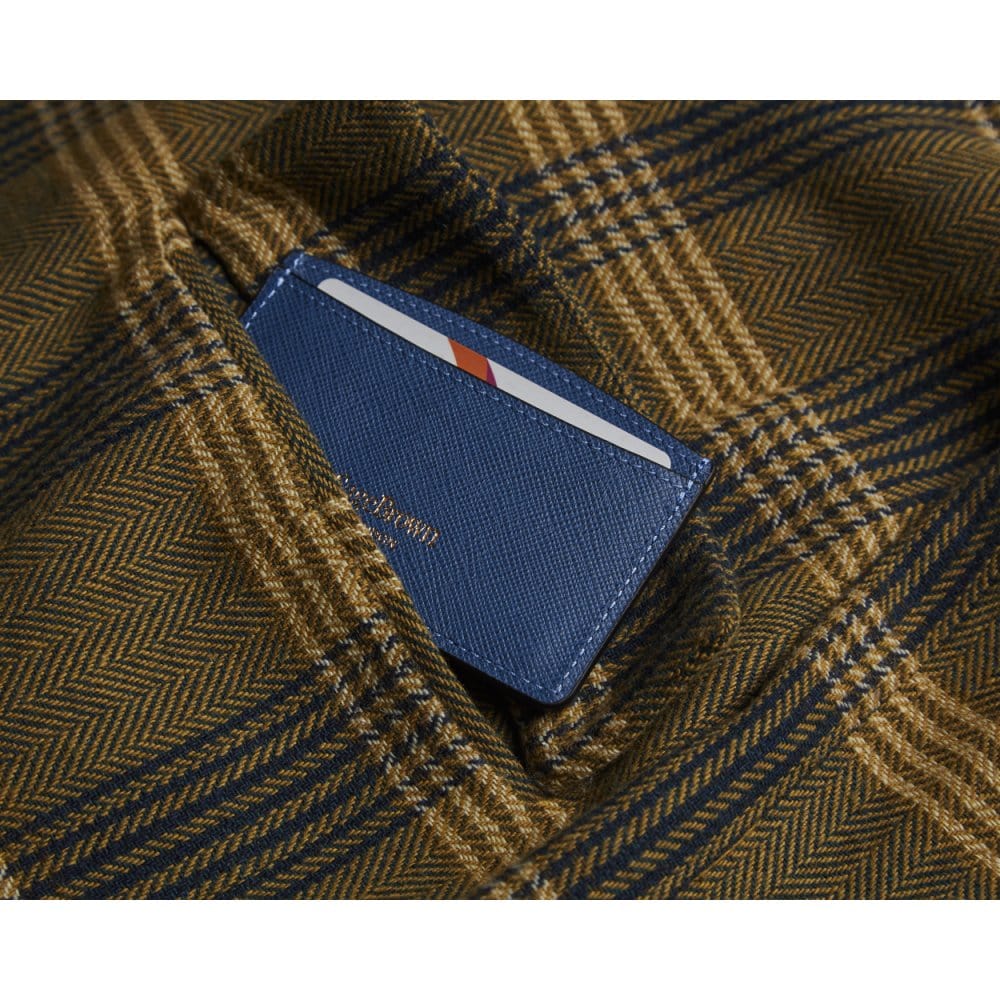 Cobalt Saffiano Flat Leather Credit Card Case With RFID Blocking Lining