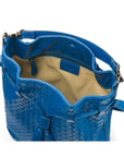 Woven leather bucket bag, cobalt, inside