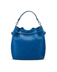 Woven leather bucket bag, cobalt, back