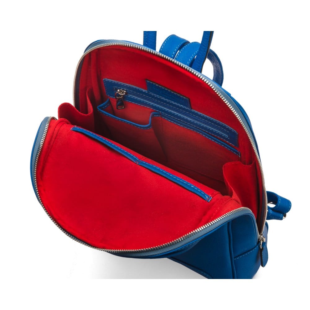 Ladies leather backpack, cobalt, inside