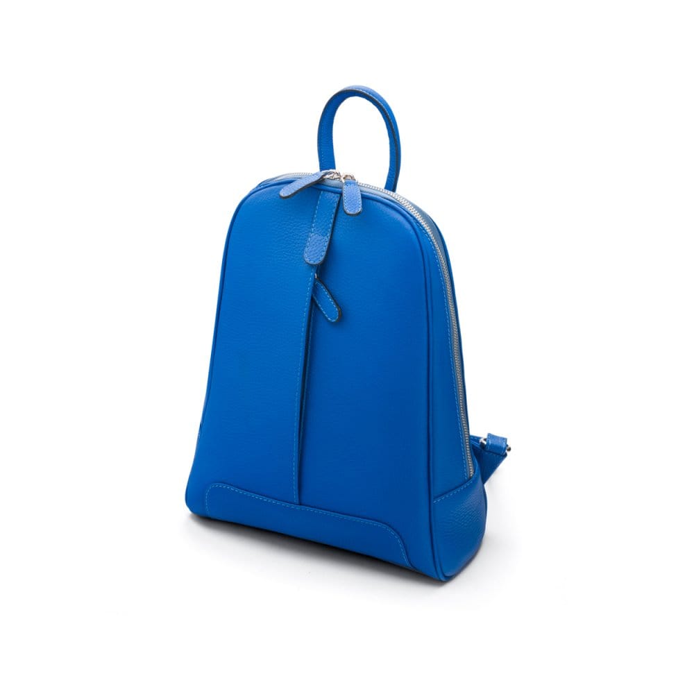 Ladies leather backpack, cobalt, side