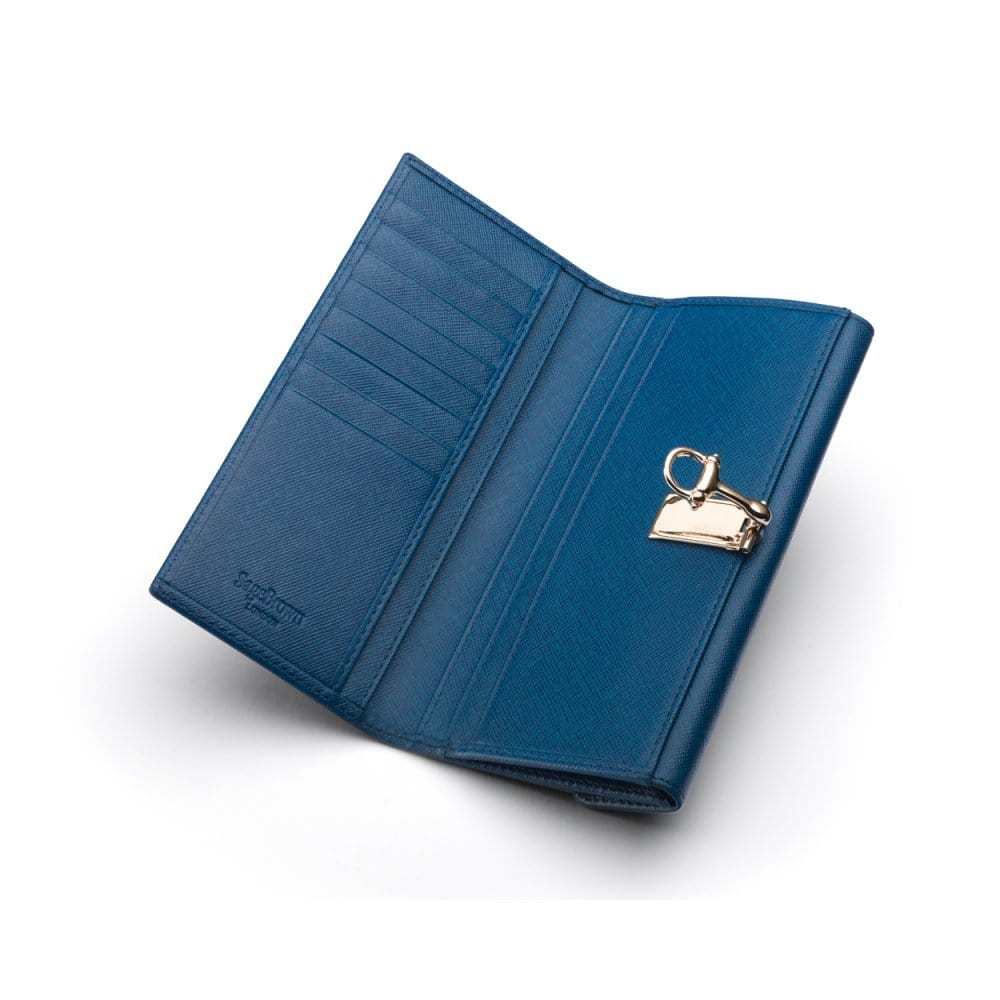 Cobalt Ladies Tall Leather Purse With Brass Clasp 8 CC