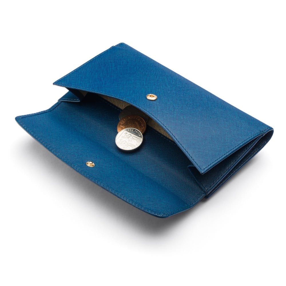 Cobalt Ladies Tall Leather Purse With Brass Clasp 8 CC