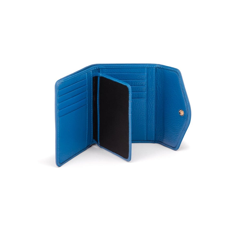 Large leather purse with 15 CC, cobalt, inside