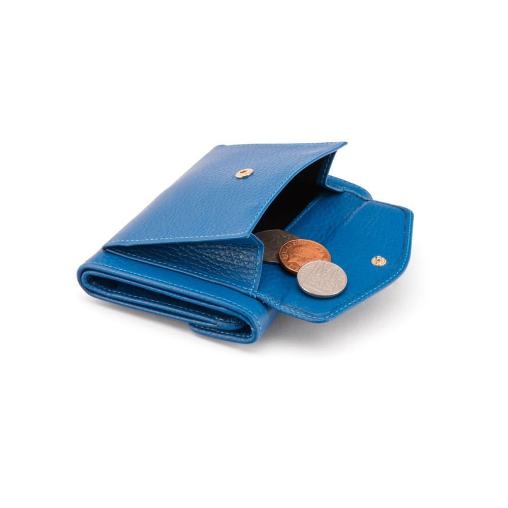 Large leather purse with 15 CC, cobalt, back