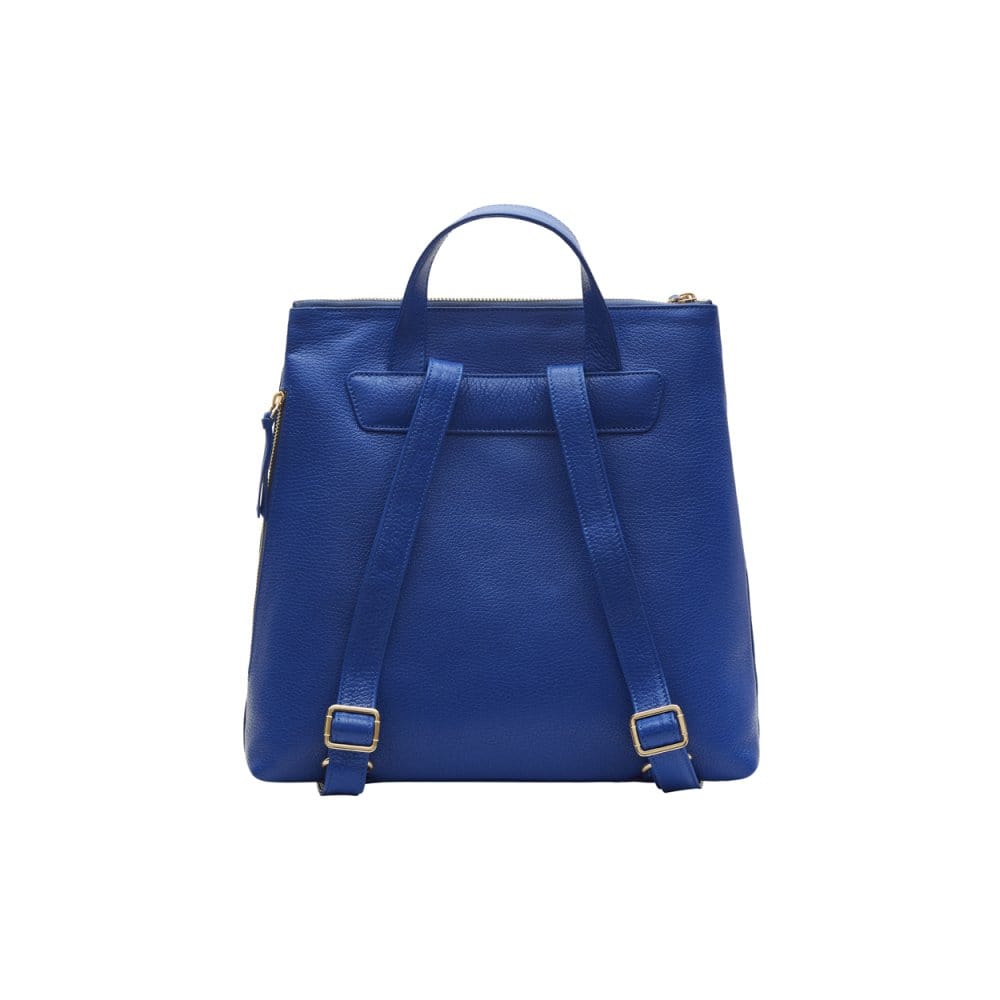 Leather 13" laptop backpack, cobalt, back