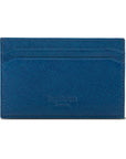 Flat leather credit card holder with middle pocket, 5 CC slots, cobalt saffiano, back