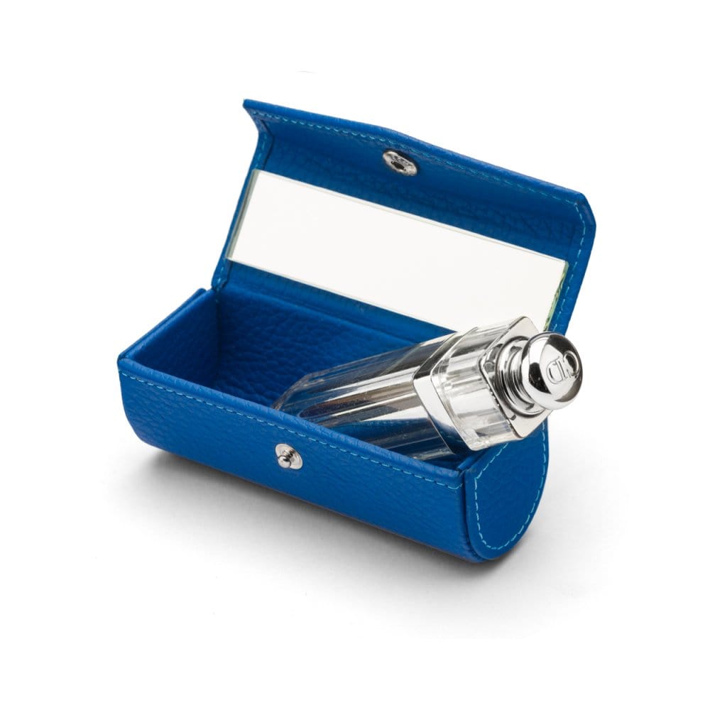 Leather lipstick case. cobalt, inside