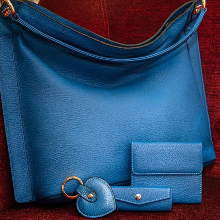 Leather lipstick case. cobalt, lifestyle