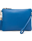 Leather cross body bag with chain strap, cobalt, without shoulder strap
