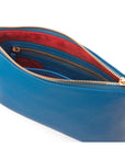 Leather cross body bag with chain strap, cobalt, inside