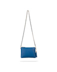 Leather cross body bag with chain strap, cobalt, front