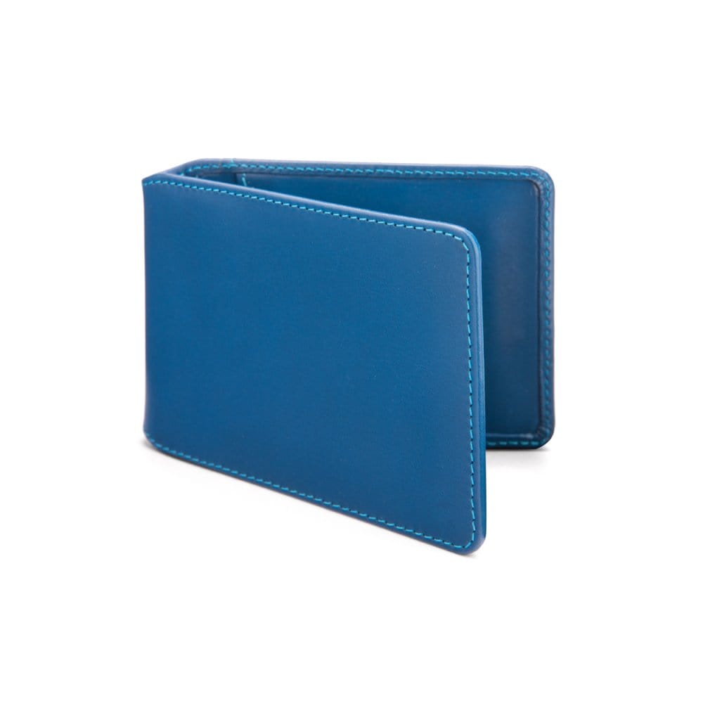 Leather travel card wallet, cobalt, front