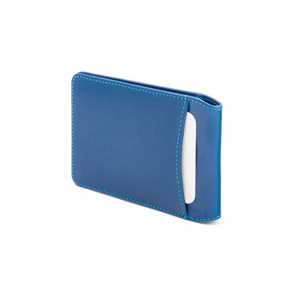 Leather travel card wallet, cobalt, back