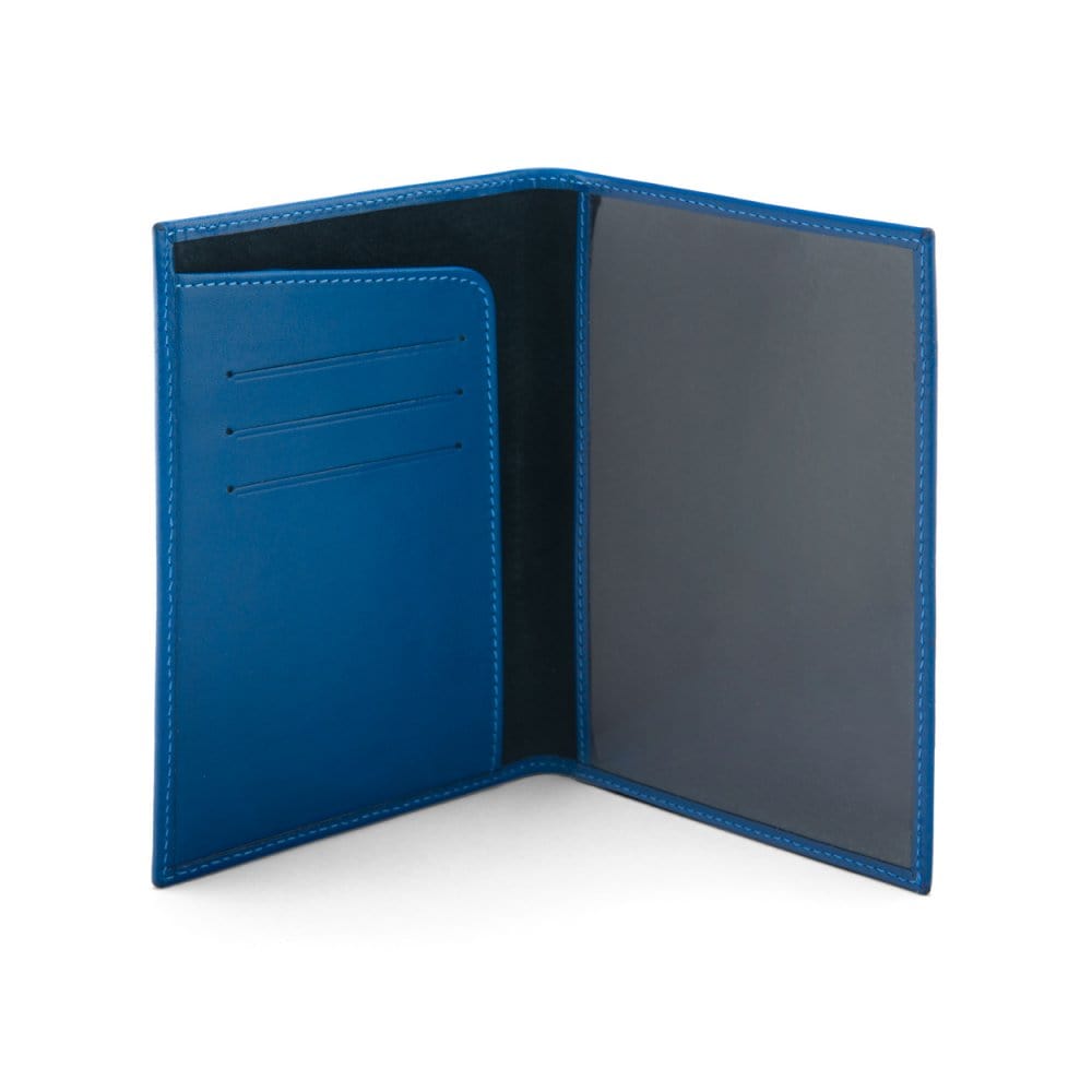 Luxury leather passport cover, cobalt, inside
