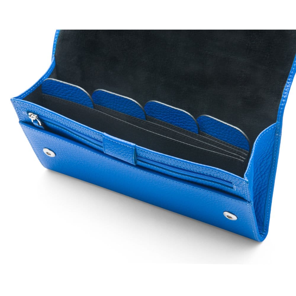 Luxury leather travel wallet, cobalt, inside
