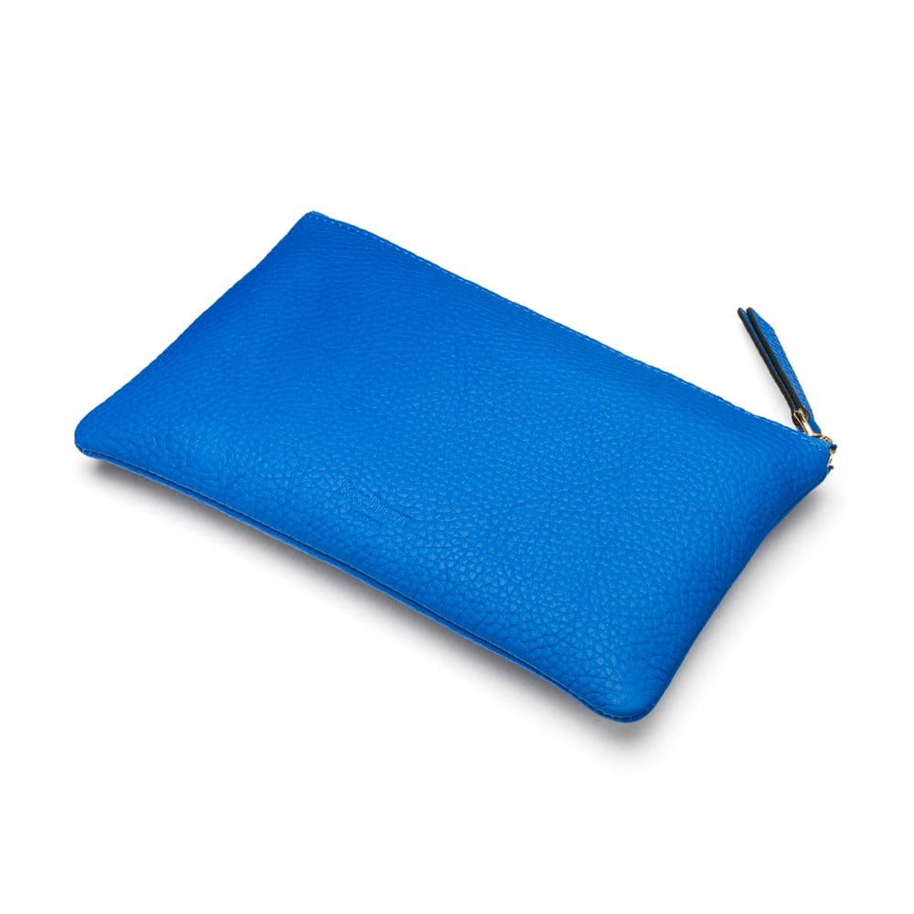 Medium leather makeup bag, cobalt, back