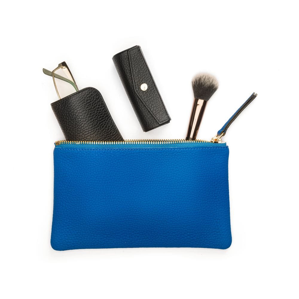 Medium leather makeup bag, cobalt