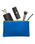 Medium leather makeup bag, cobalt