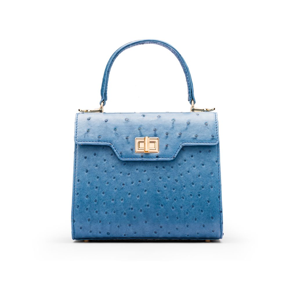 Mini ostrich leather Morgan Bag, top handle bag, cobalt, front