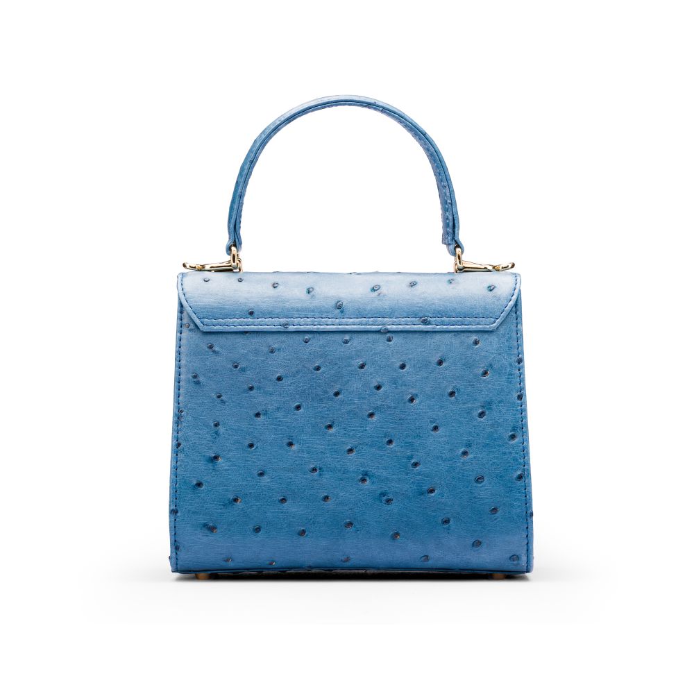 Mini ostrich leather Morgan Bag, top handle bag, cobalt, back