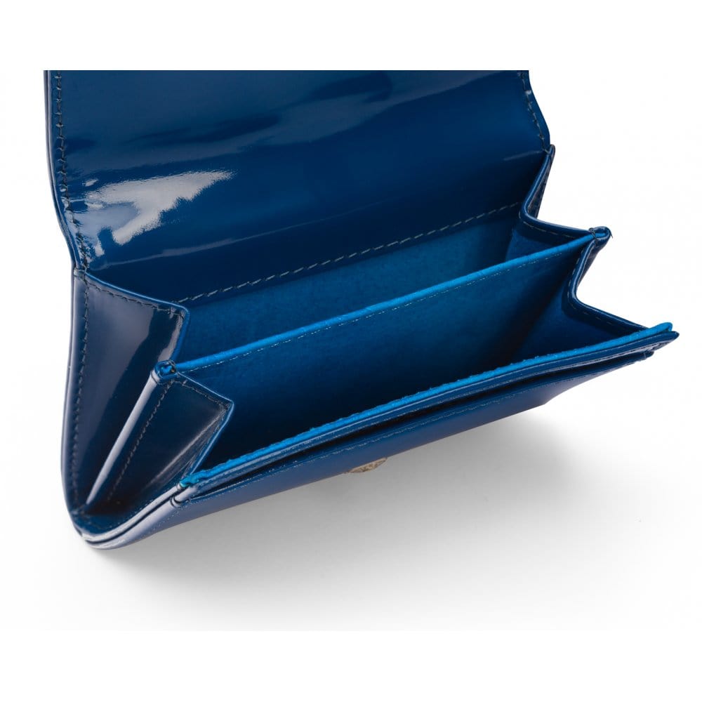 Small leather concertina purse, cobalt patent, inside