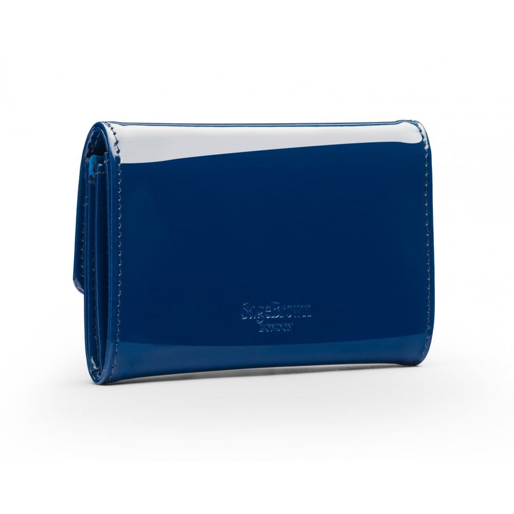 Small leather concertina purse, cobalt patent, back