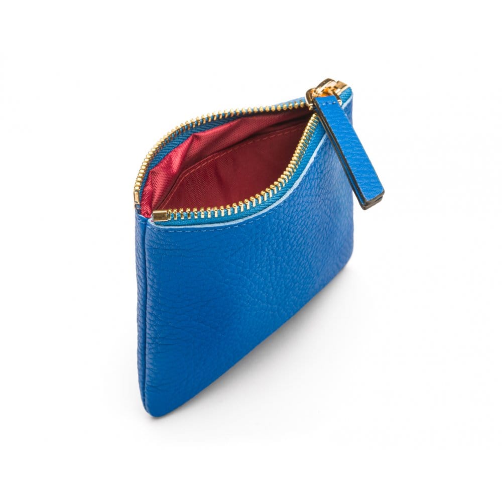 Small leather makeup bag, cobalt, inside