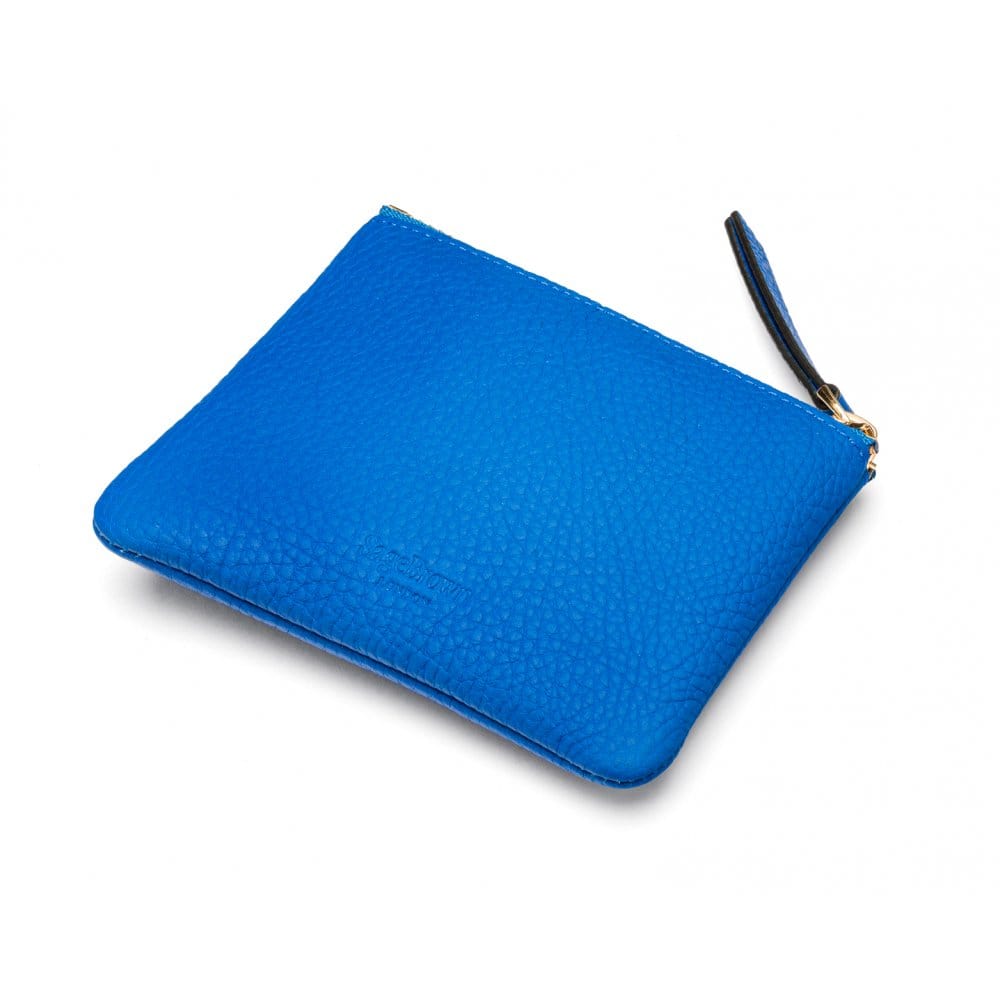 Small leather makeup bag, cobalt, back