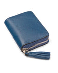 Small leather zip around coin purse, cobalt saffiano, front