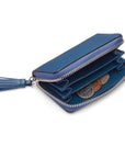 Small leather zip around coin purse, cobalt saffiano, inside