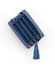 Small leather zip around coin purse, cobalt saffiano, interior