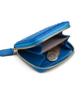 Small zip around woven leather accordion purse, cobalt, inside