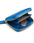 Small zip around woven leather accordion purse, cobalt, inside