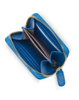 Small zip around woven leather accordion purse, cobalt, interior