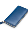 Tall leather zip around accordion purse, cobalt croc, front