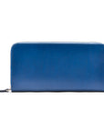 Tall leather zip around accordion purse, cobalt croc