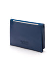 Leather tri-fold travel card holder, cobalt, back