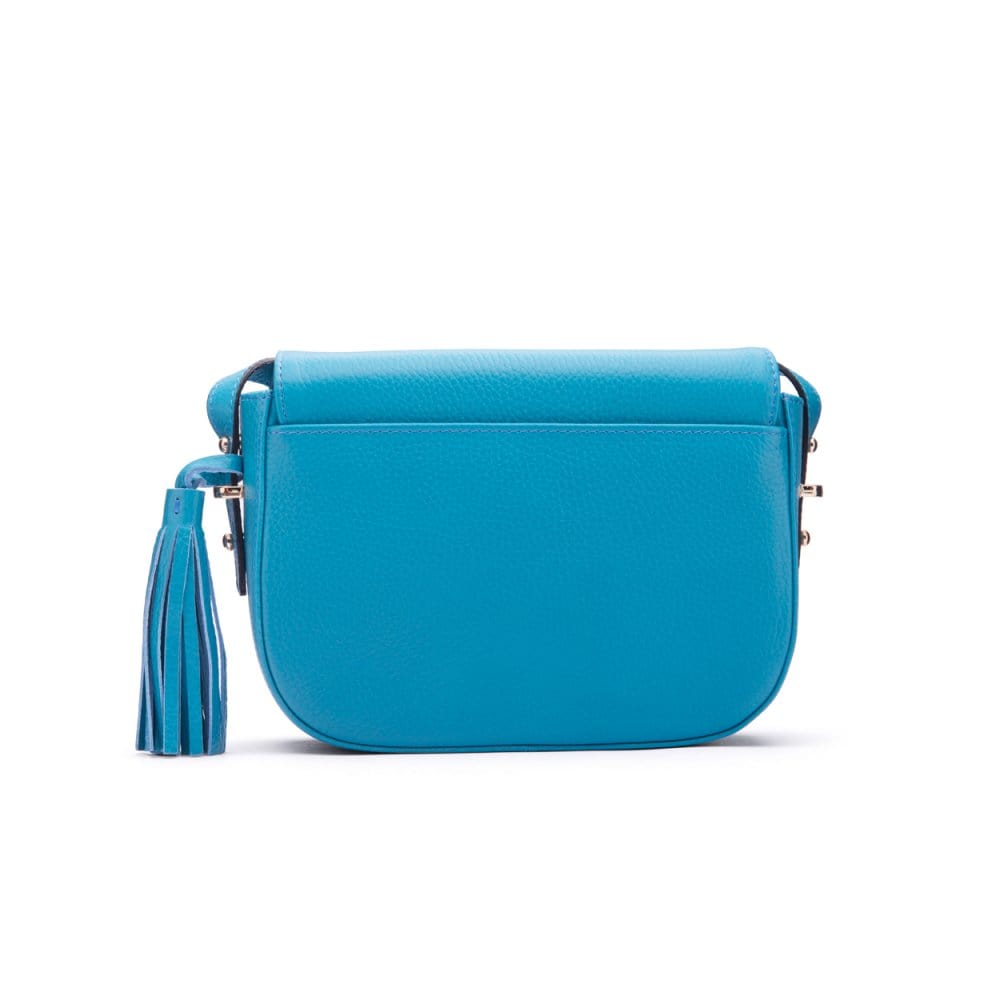 Leather saddle bag, cornflower blue, back