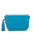 Leather saddle bag, cornflower blue, back