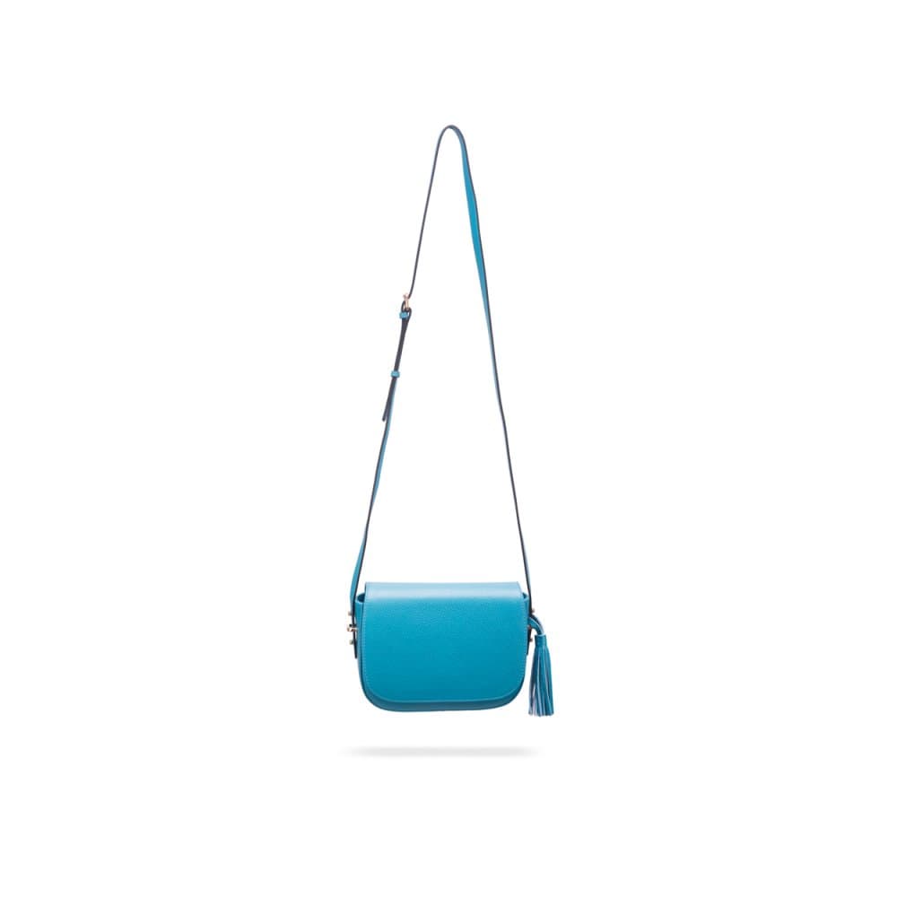 Leather saddle bag, cornflower blue, with long strap