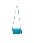 Leather saddle bag, cornflower blue, with long strap