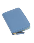 Small leather zip around coin purse, cornflower blue, front