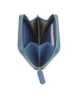 Small leather zip around coin purse, cornflower blue, inside