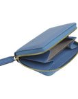 Small leather zip around coin purse, cornflower blue, interior