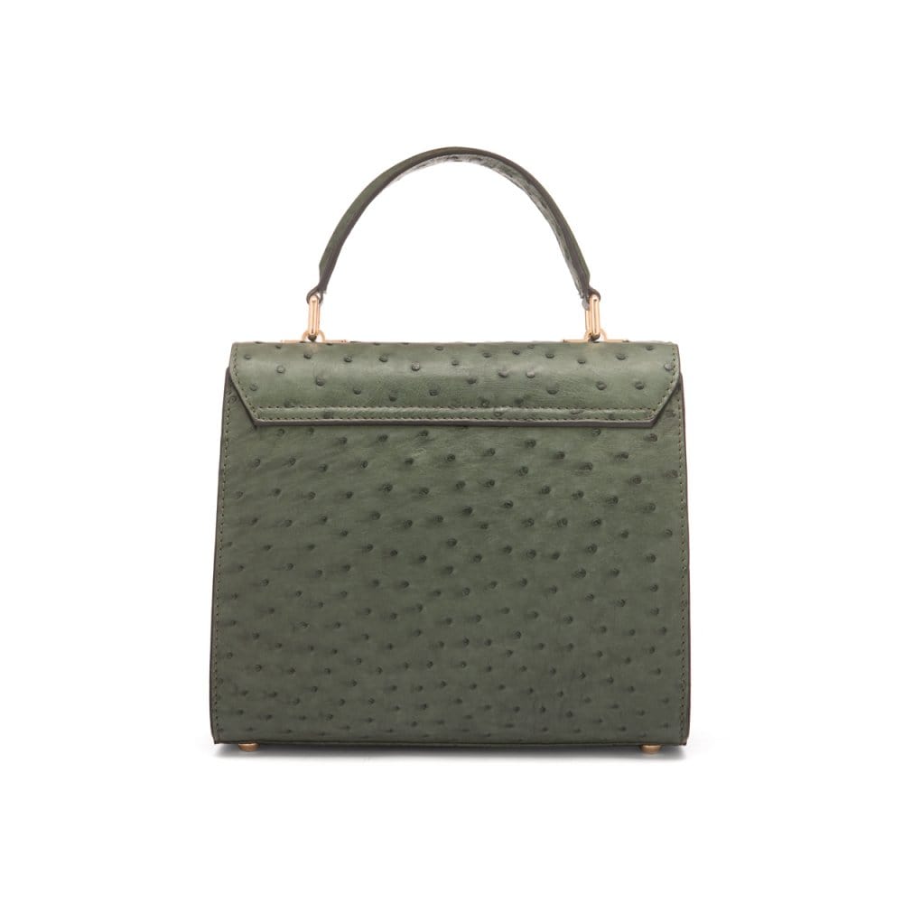 Real ostrich top handle bag, dark green, back view