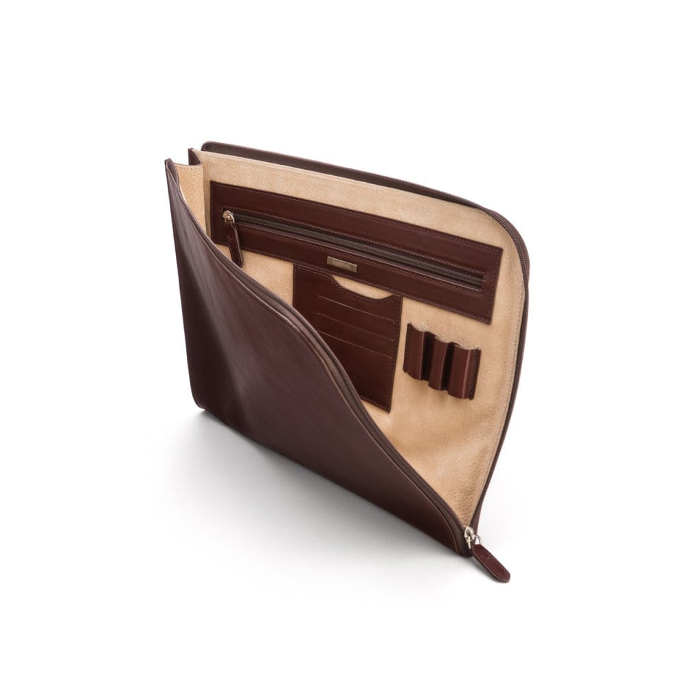 A4 zip around leather folder, dark tan, inside